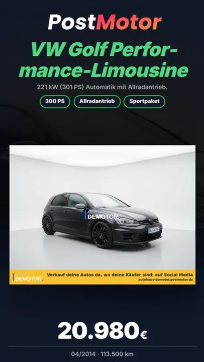 Reel eines VW Golf aus dem Demo-Autohaus